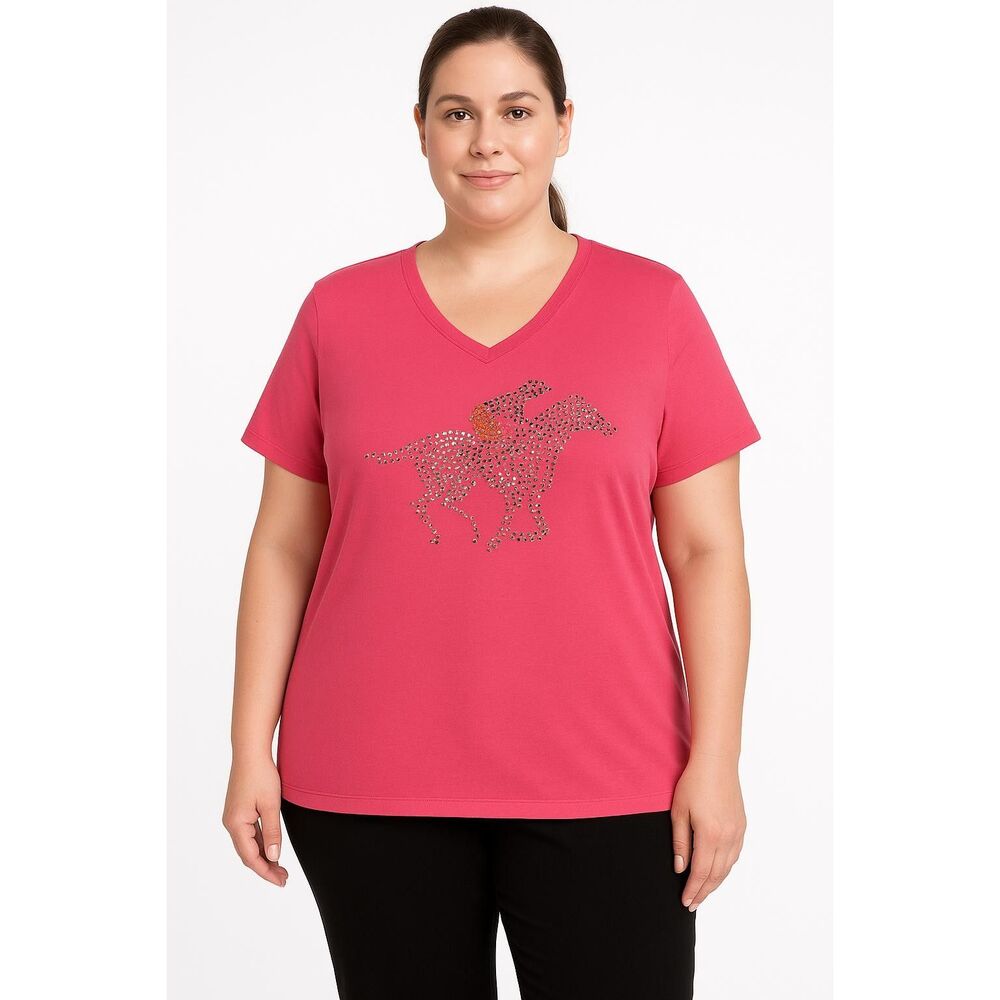 Equine Artwear Gem Horse T-shirt Womens 1X Rhinestone Graphic Summer Riding Top